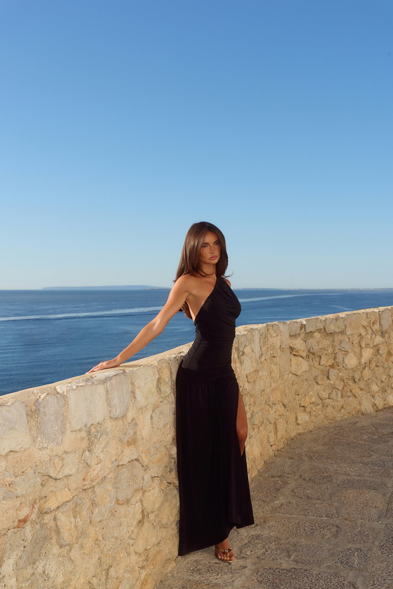 Spun In The Sun One Shoulder Maxi Dress Black
