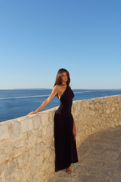 Spun In The Sun One Shoulder Maxi Dress Black
