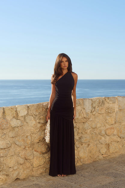 Spun In The Sun One Shoulder Maxi Dress Black