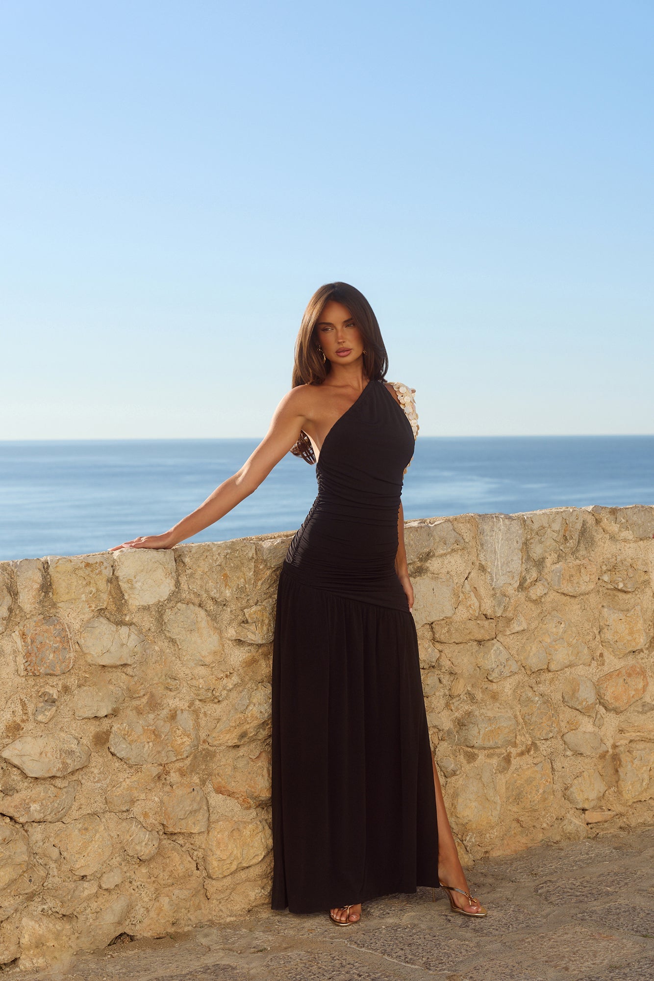 Spun In The Sun One Shoulder Maxi Dress Black