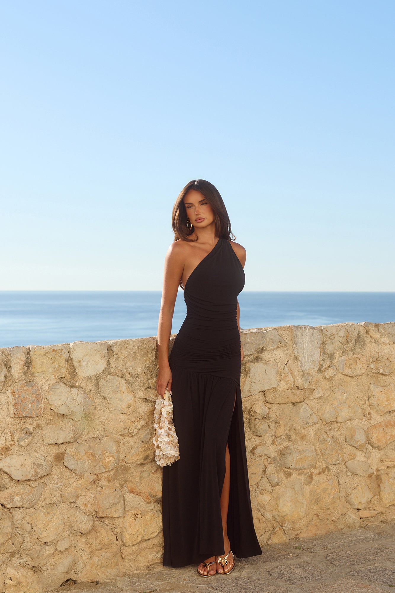 Spun In The Sun One Shoulder Maxi Dress Black