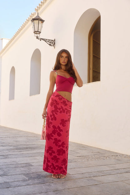 Blushing Petal Maxi Dress Red