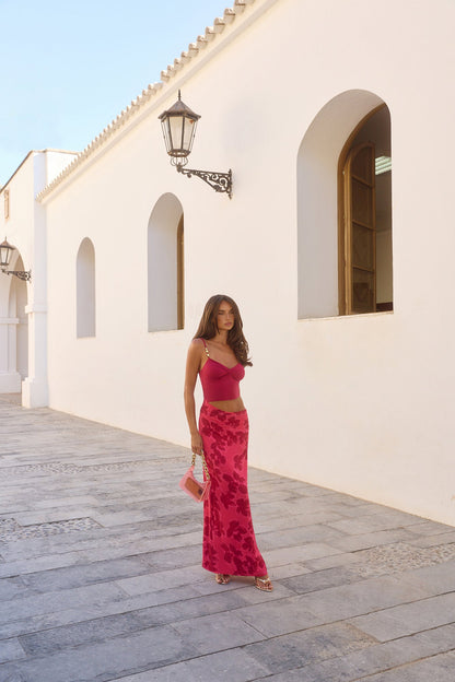 Blushing Petal Maxi Dress Red