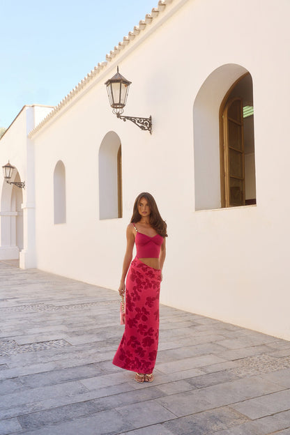 Blushing Petal Maxi Dress Red