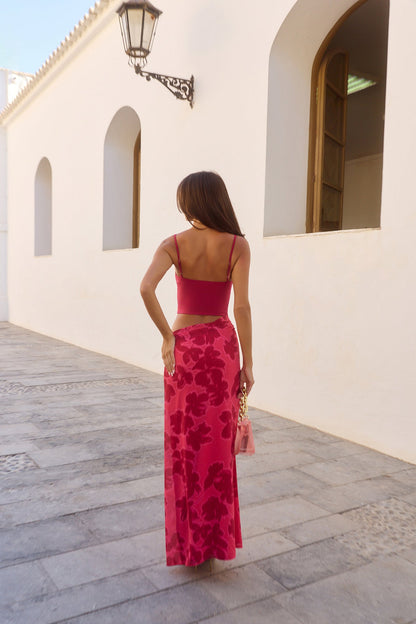 Blushing Petal Maxi Dress Red
