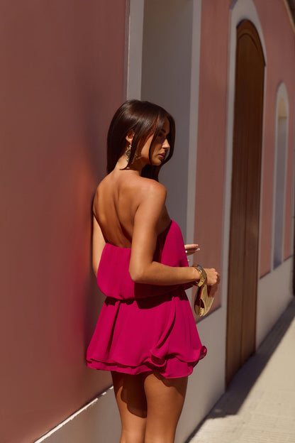 Ocean State Strapless Romper Magenta