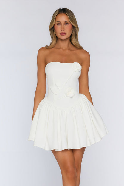 Mysterious Rose Strapless Mini Dress White