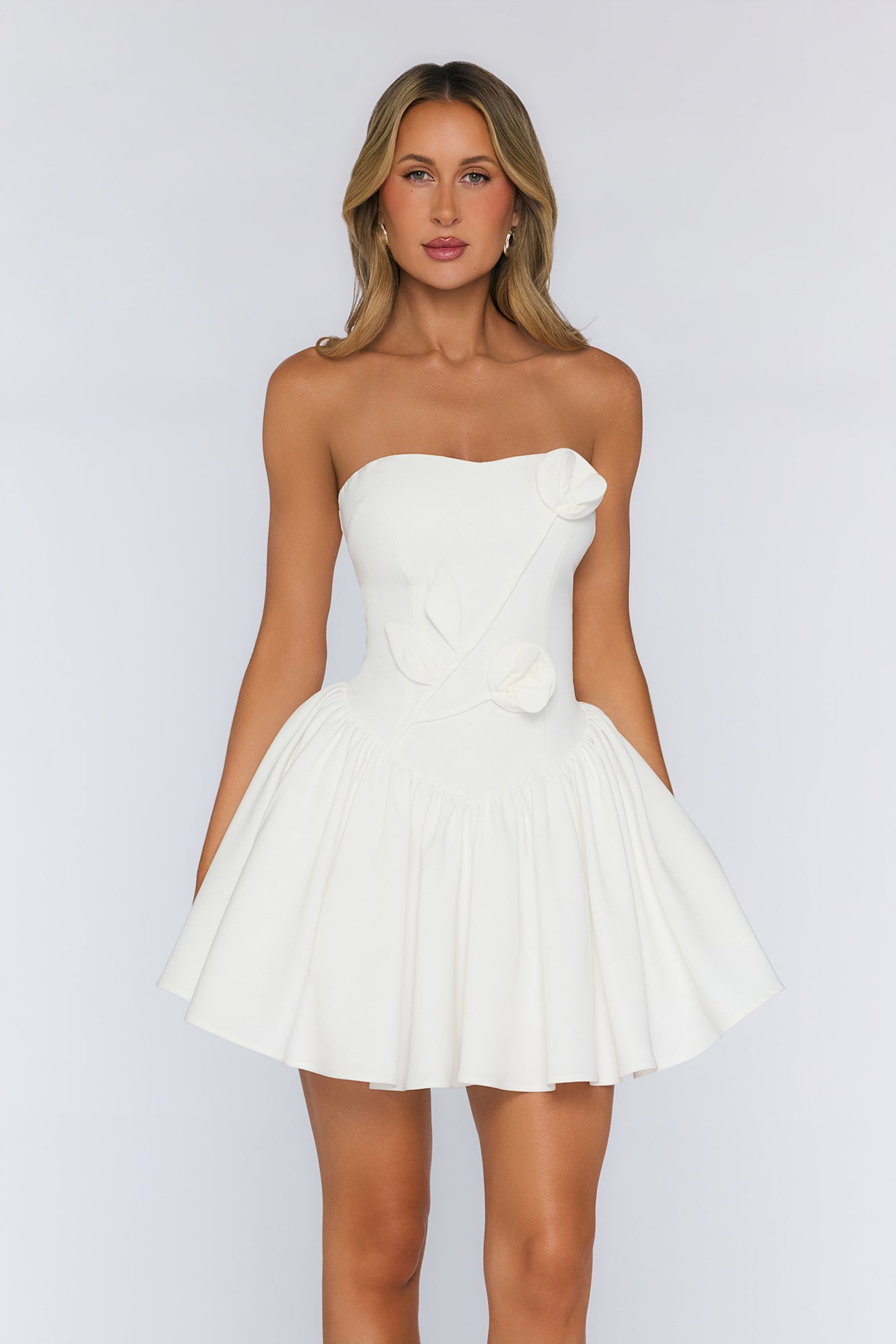 Mysterious Rose Strapless Mini Dress White
