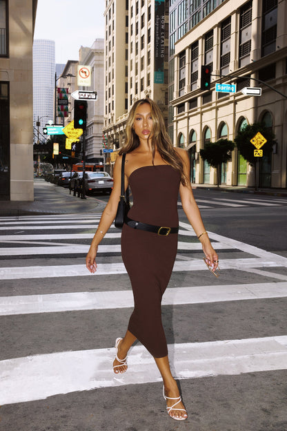 BASE Luxe Rib The Ultimate Strapless Midi Dress Chocolate