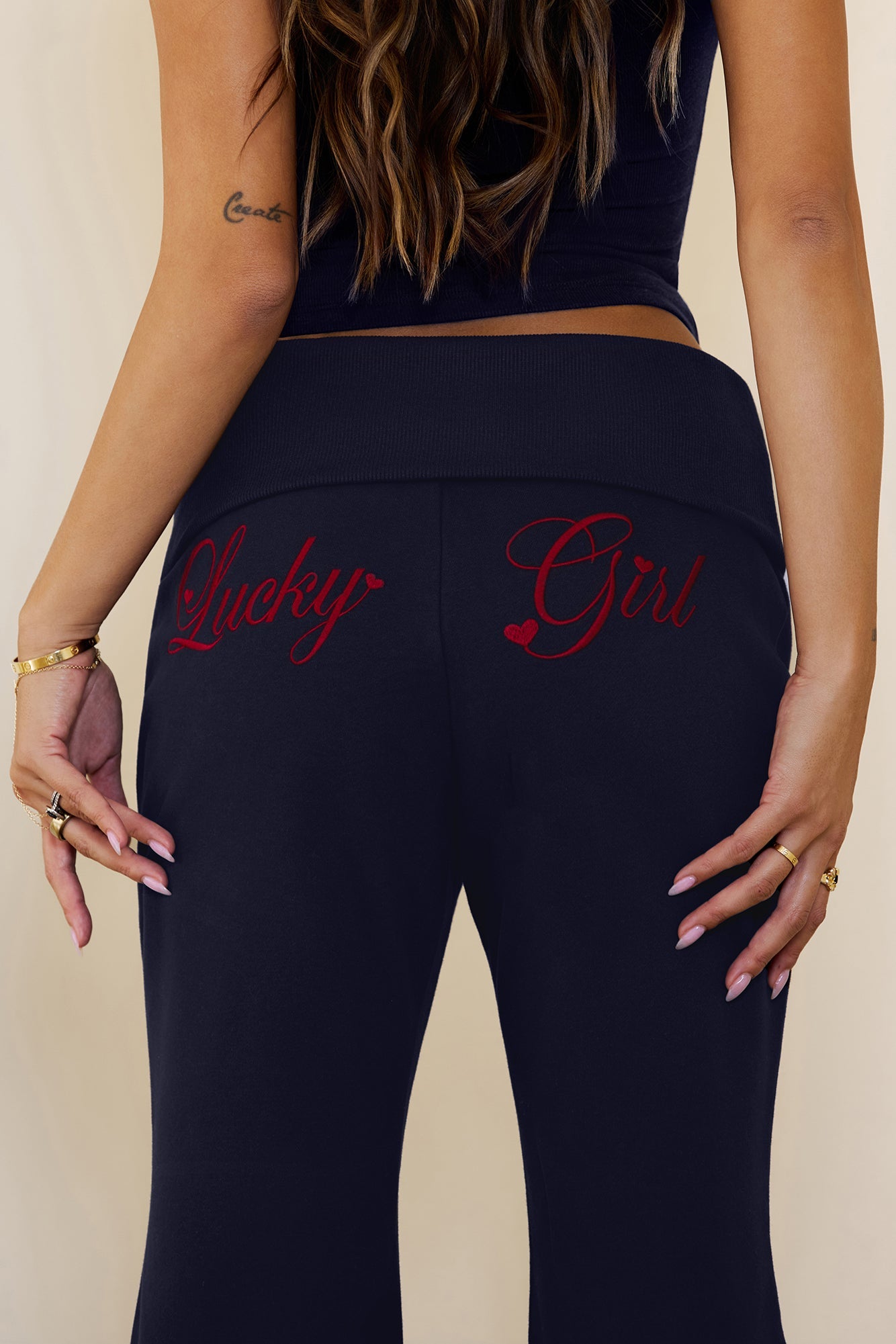 BASE Lucky Girl Fold Waist Pants Navy