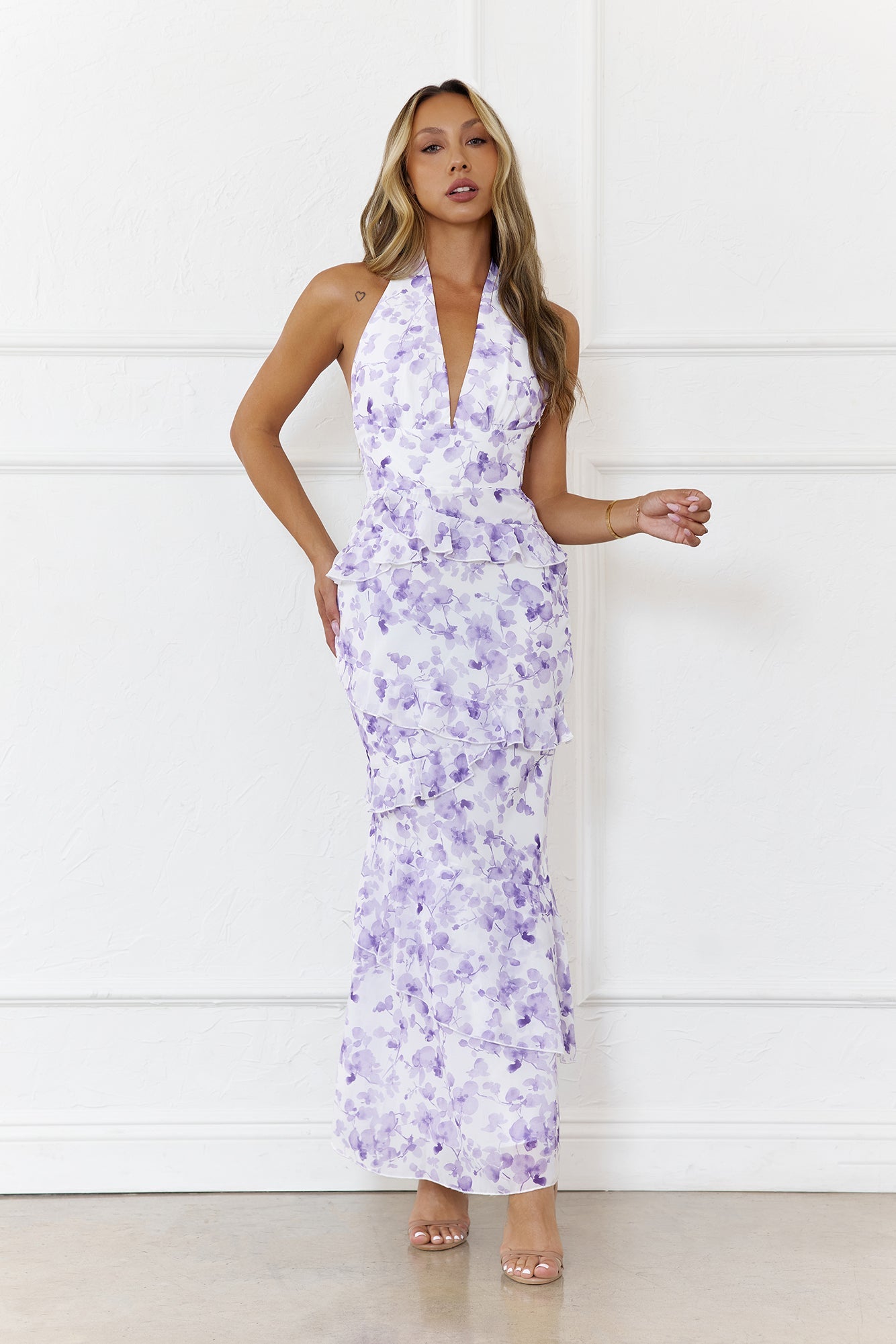 Flirty Blooms Halter Maxi Dress Purple