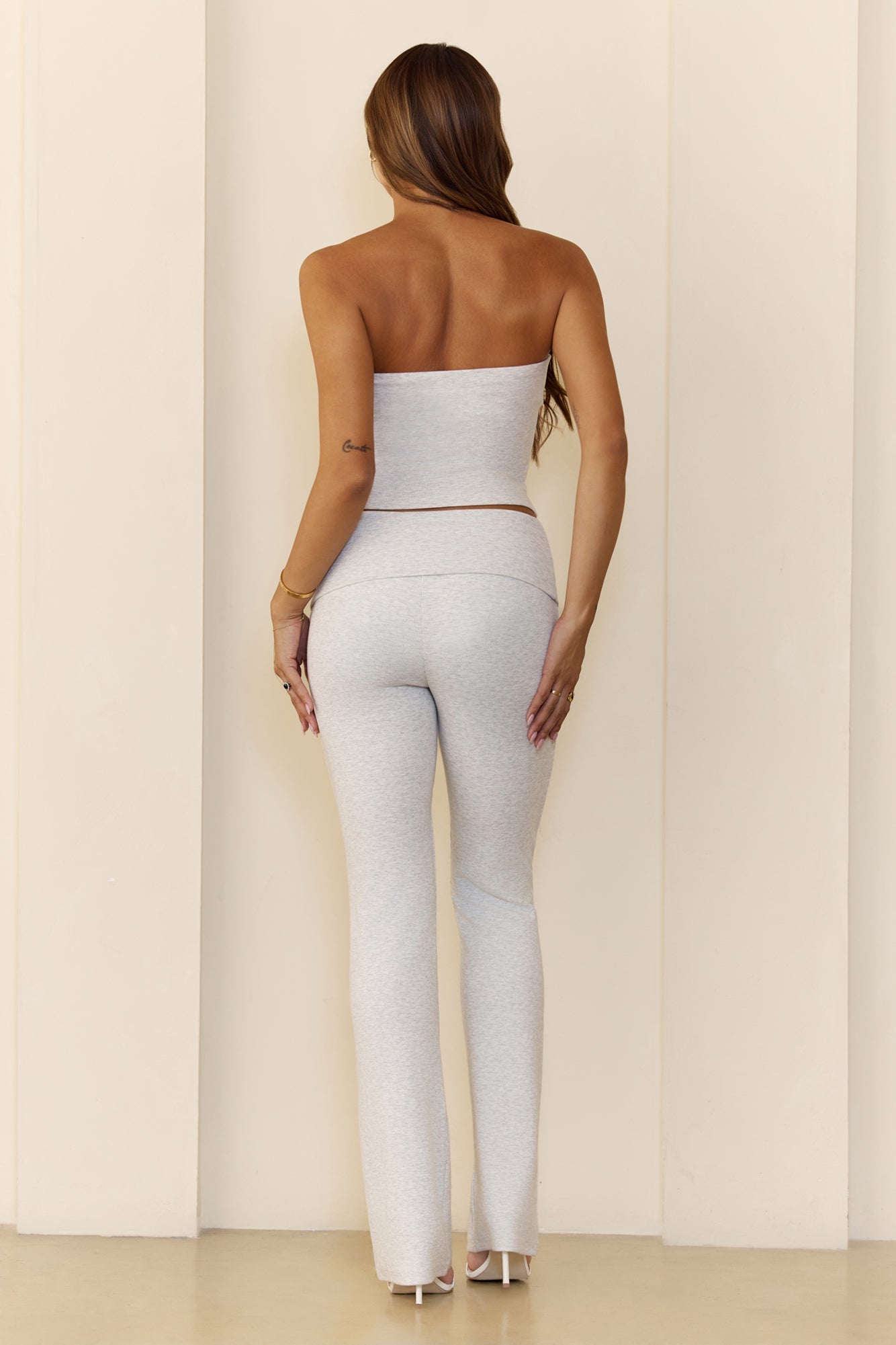 BASE Luxe Rib Fold Over Straight Leg Pants Grey Marle