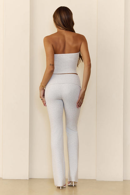 BASE Luxe Rib Fold Over Straight Leg Pants Grey Marle