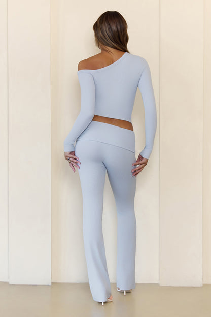 BASE Luxe Rib Fold Over Wide Leg Pants Blue