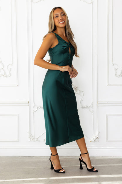 Soft Elegance Satin Midi Dress Green