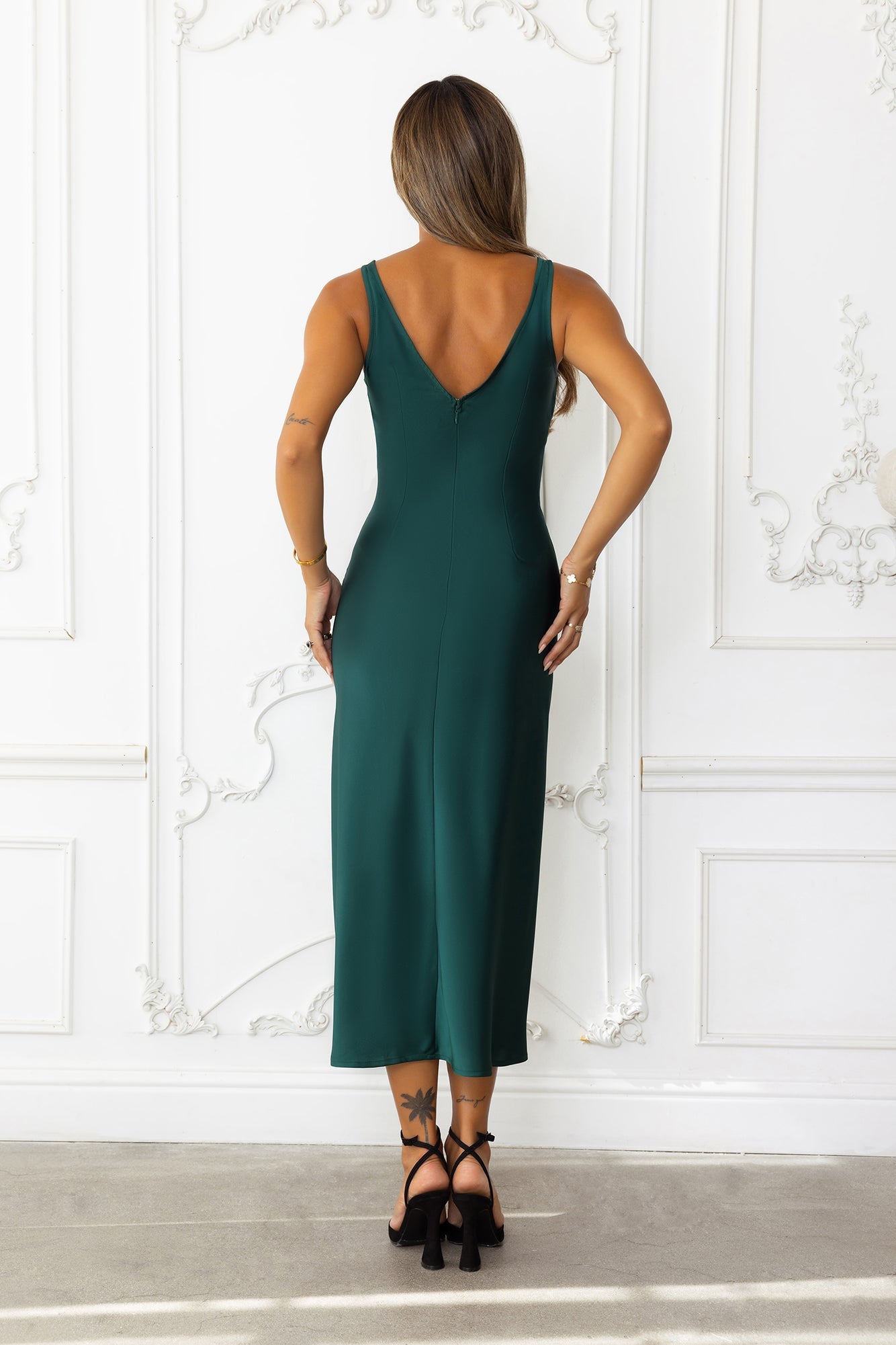 Soft Elegance Satin Midi Dress Green