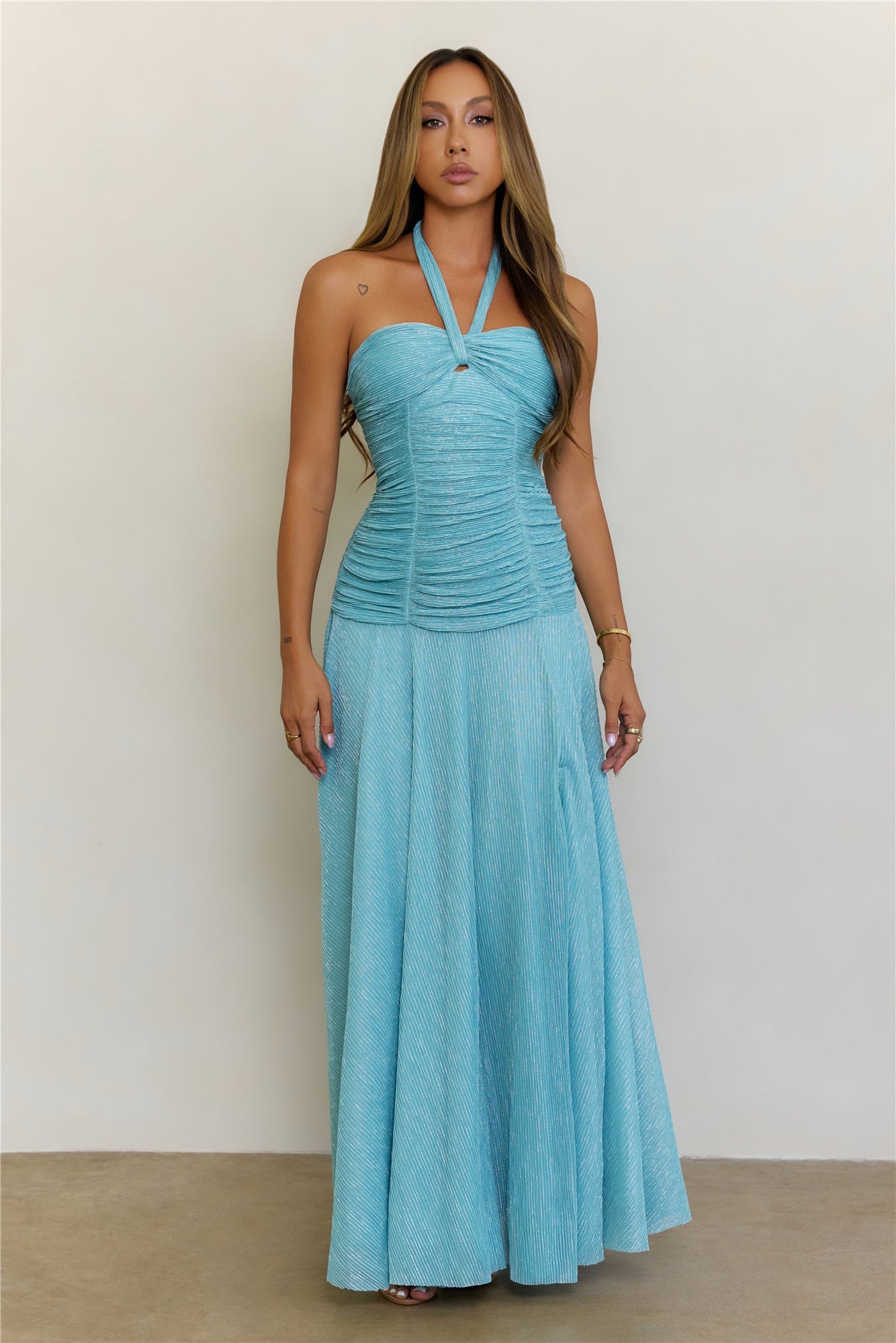 Sea Spell Halter Maxi Dress Aqua