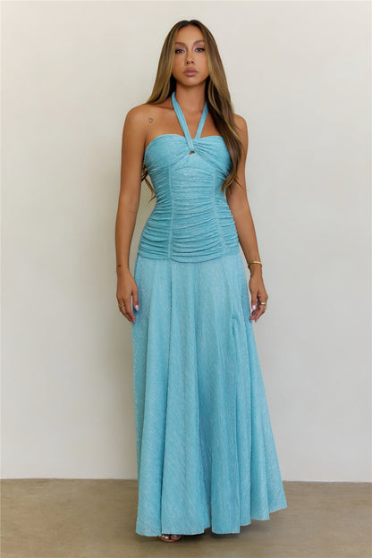 Sea Spell Halter Maxi Dress Aqua
