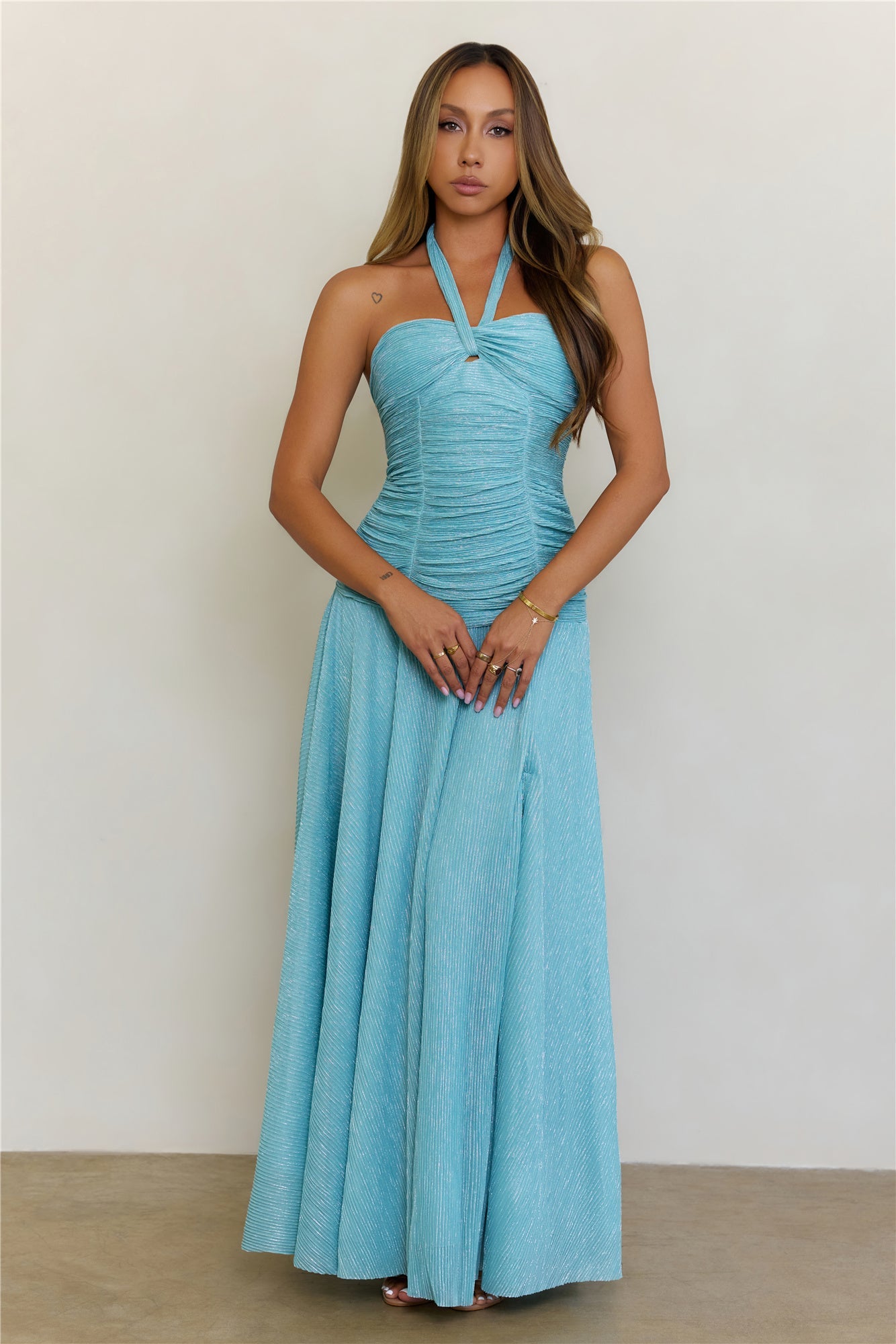 Sea Spell Halter Maxi Dress Aqua