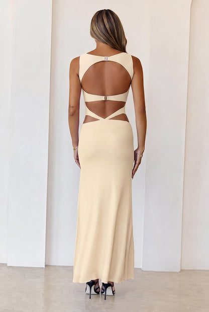 Secret Of The Sun Mesh Maxi Dress Beige