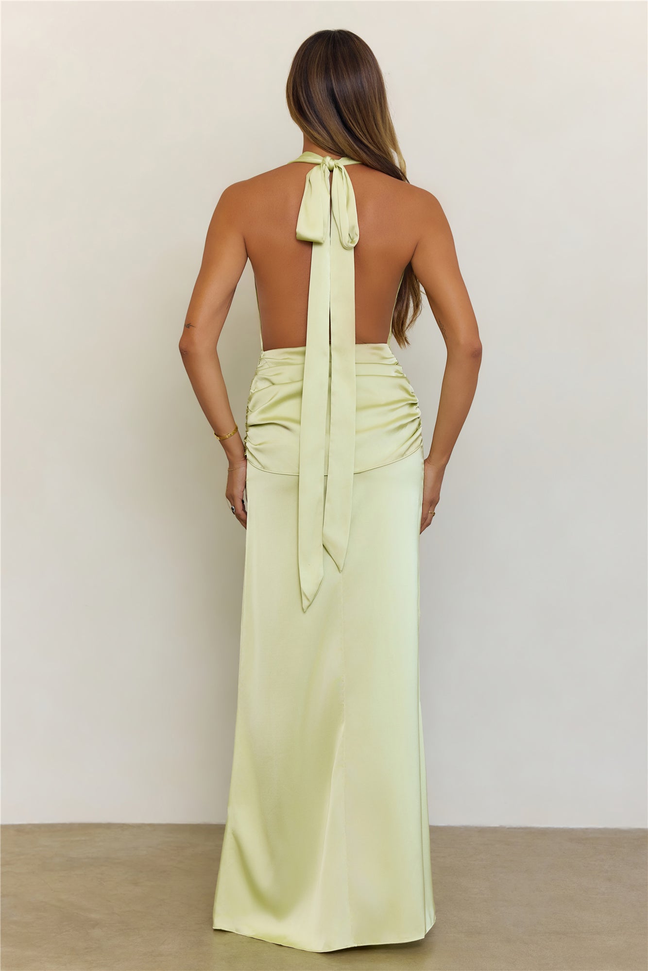 In Elegance Satin Halter Maxi Dress Lime