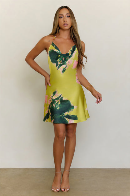 Island Glow Beaded Halter Satin Mini Dress Multi