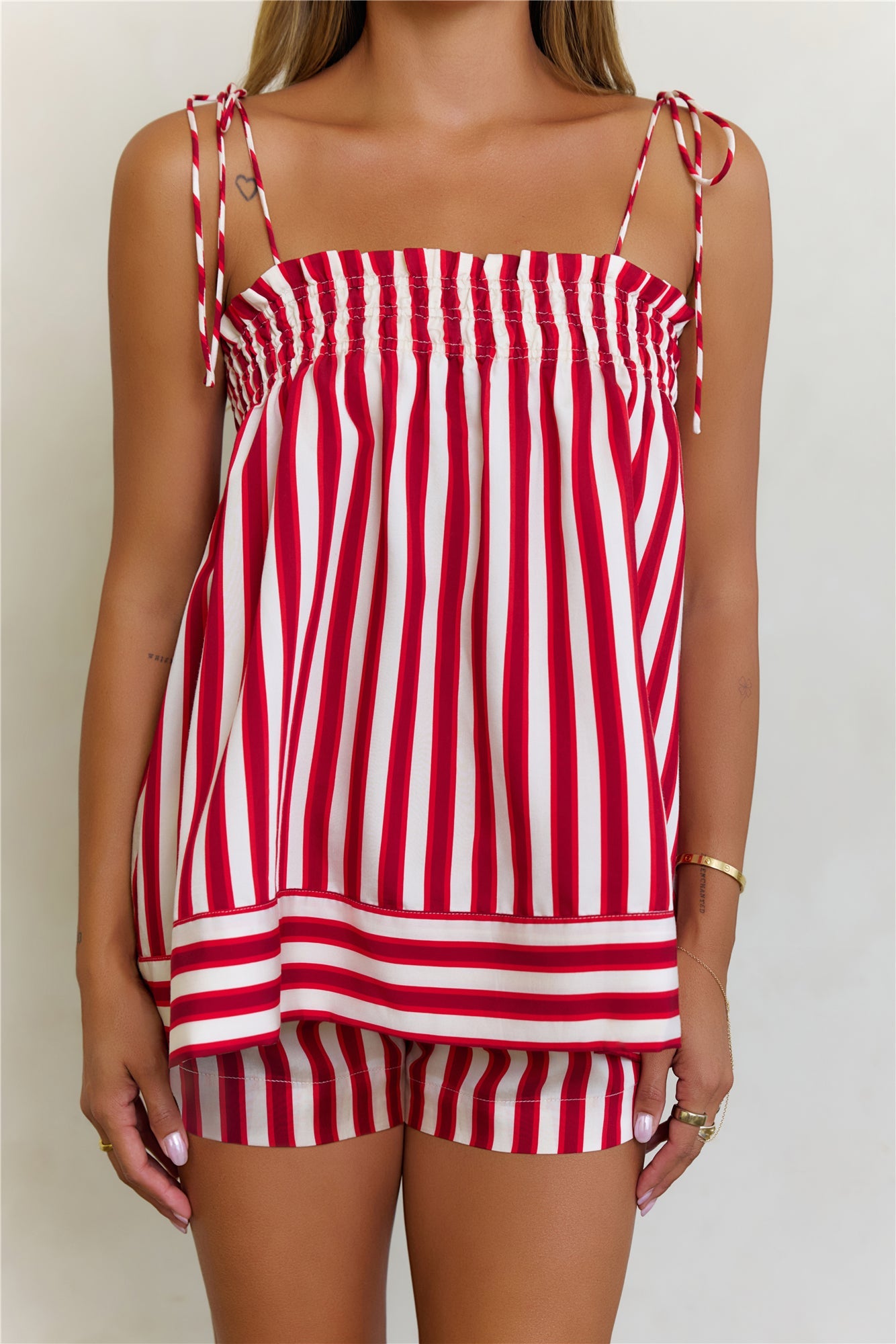Sailing Away Striped High Waisted Shorts Red