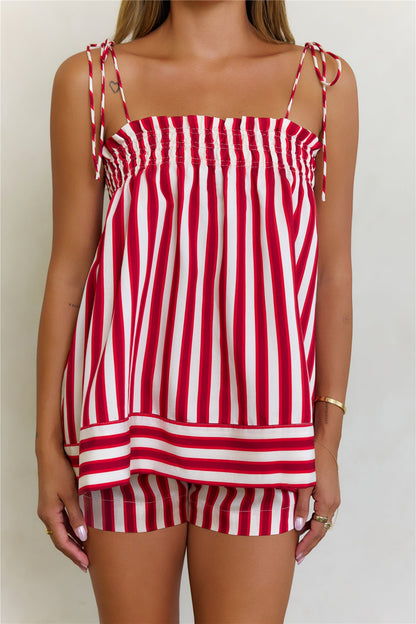 Sailing Away Striped High Waisted Shorts Red
