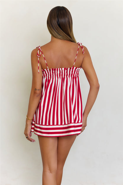 Sailing Away Striped High Waisted Shorts Red