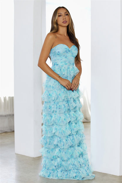Festival Of You Strapless Tulle Maxi Dress Blue