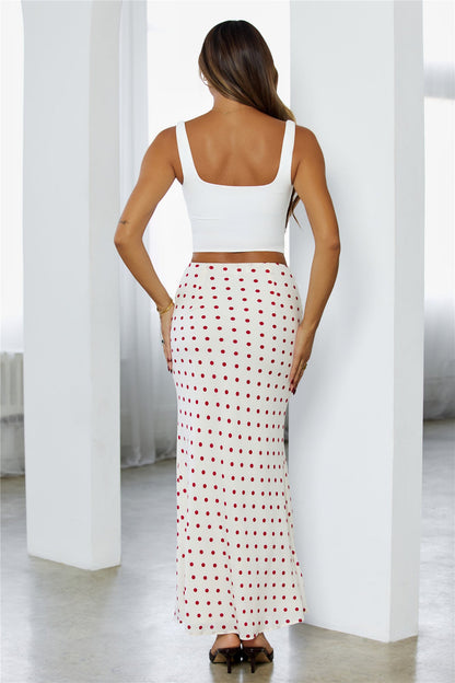 Sweet Moments Polka Dot Printed Maxi Skirt Cream Red