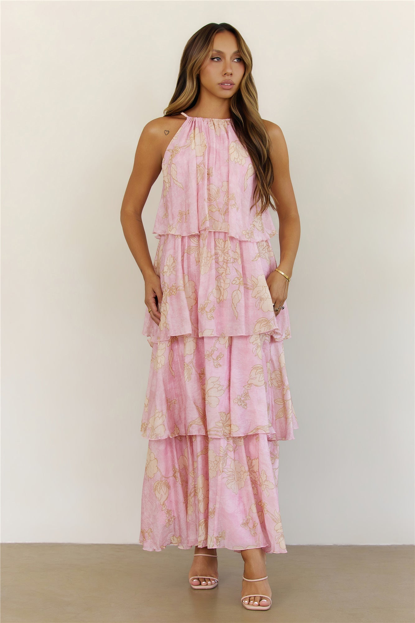 Dreamy Floral Tiered Maxi Dress Pink