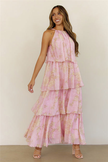 Dreamy Floral Tiered Maxi Dress Pink