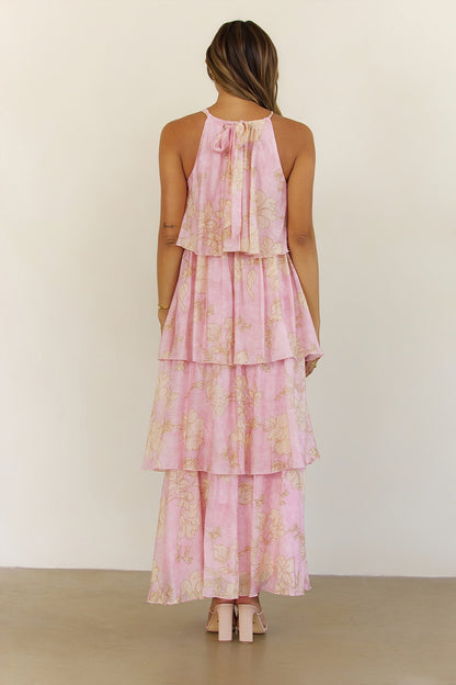 Dreamy Floral Tiered Maxi Dress Pink