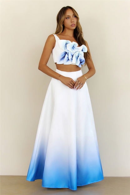 Dreaming Of Orchids Floral Applique Maxi Set Blue