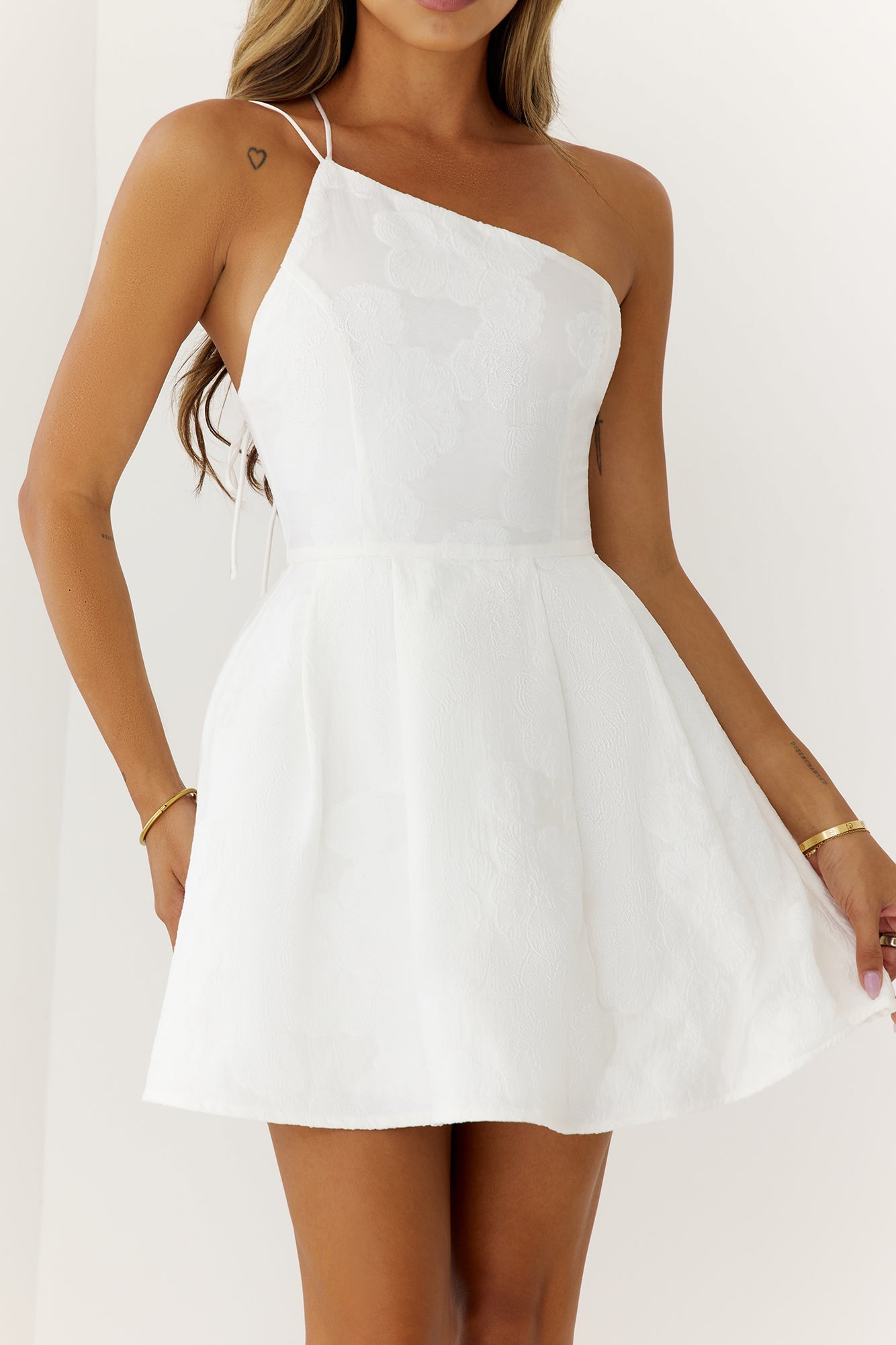 Petals And Poetry One Shoulder Mini Dress White