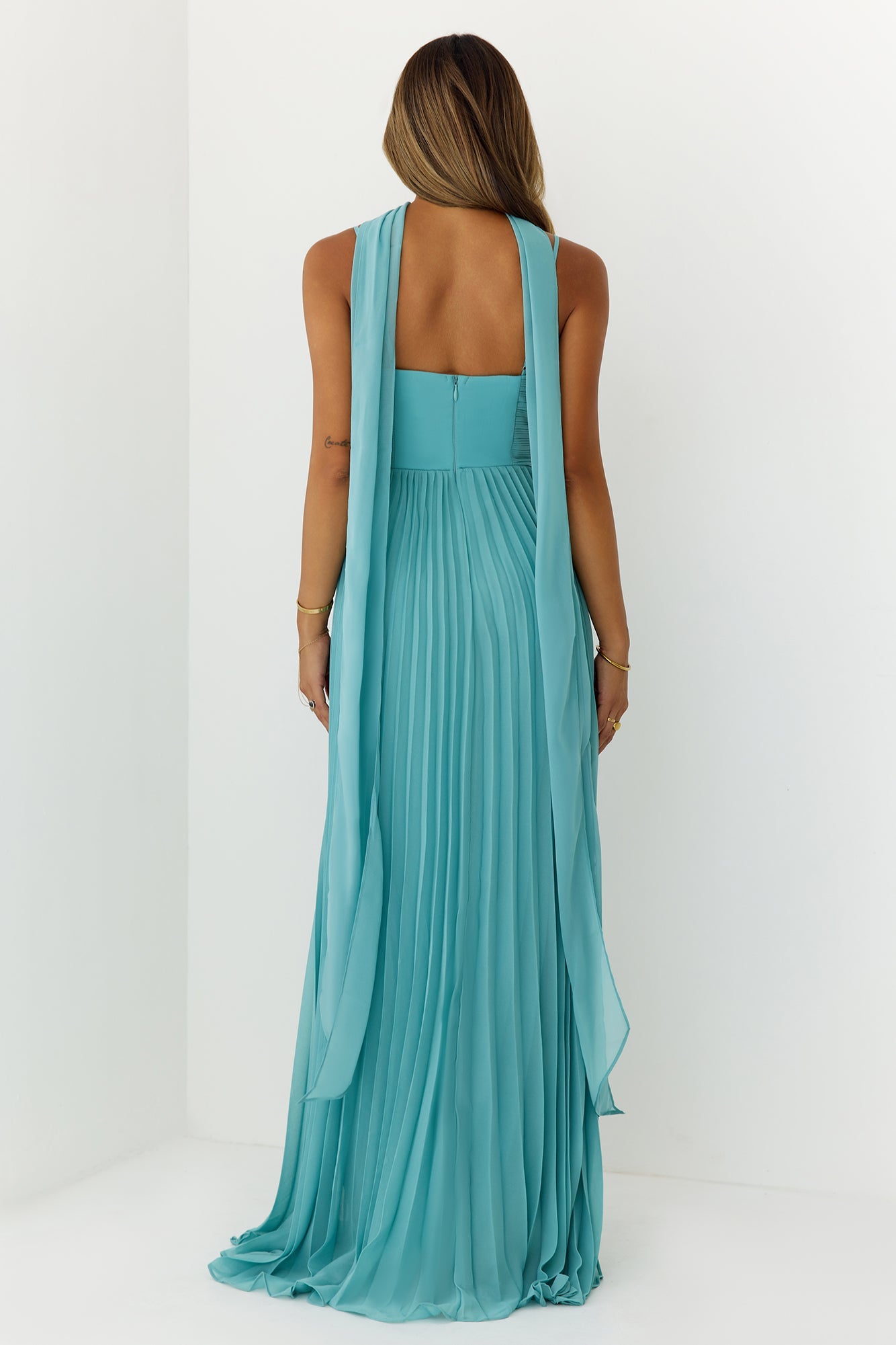 Sweetheart Pleated Scarf Maxi Dress Mint