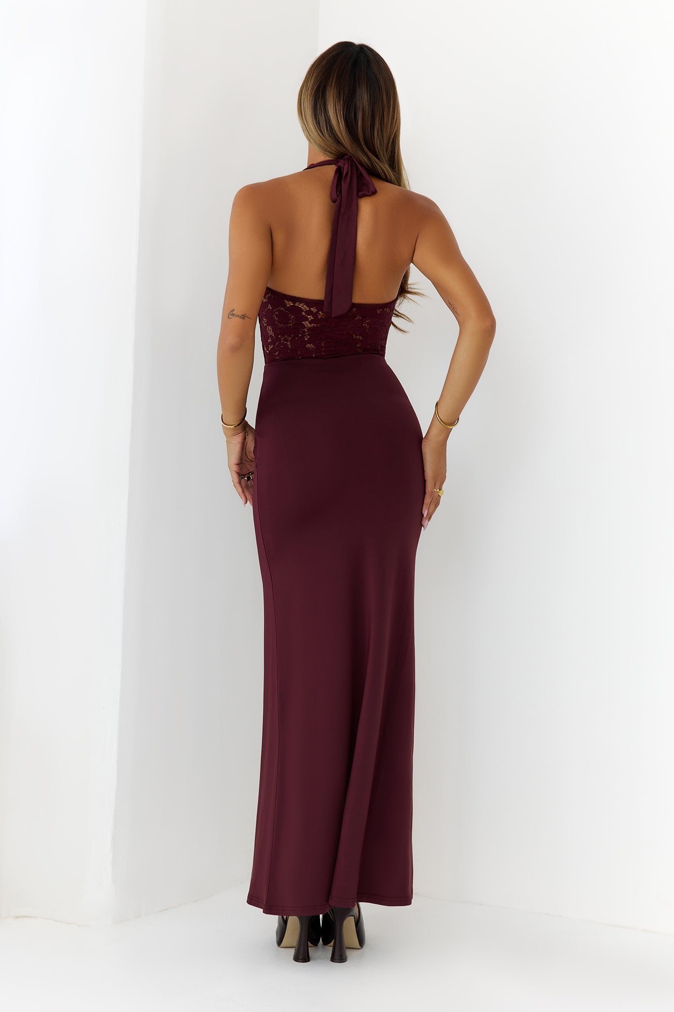 Always That Girl Halter Maxi Dress Burgundy