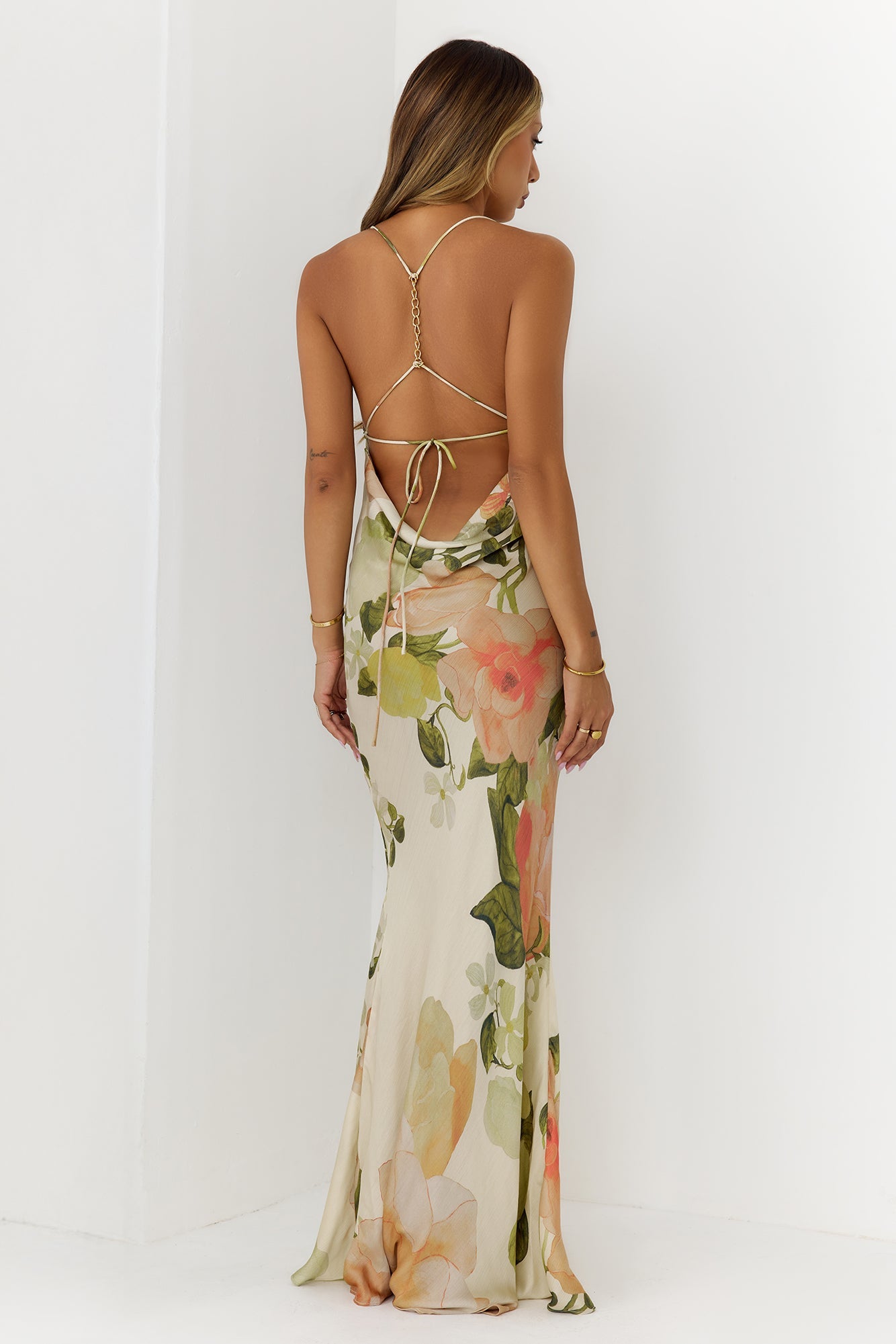 Golden Hour Garden Floral Backless Maxi Dress Multi