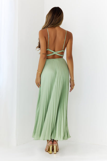 Elegance Found Pleated Maxi Dress Sage