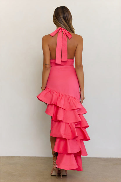 Golden Wink Halter Maxi Dress Pink