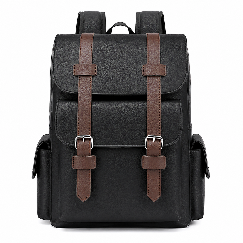 Sac à dos pour ordinateur portable en cuir PU pour homme – Sac à dos de voyage d'affaires 15,6"