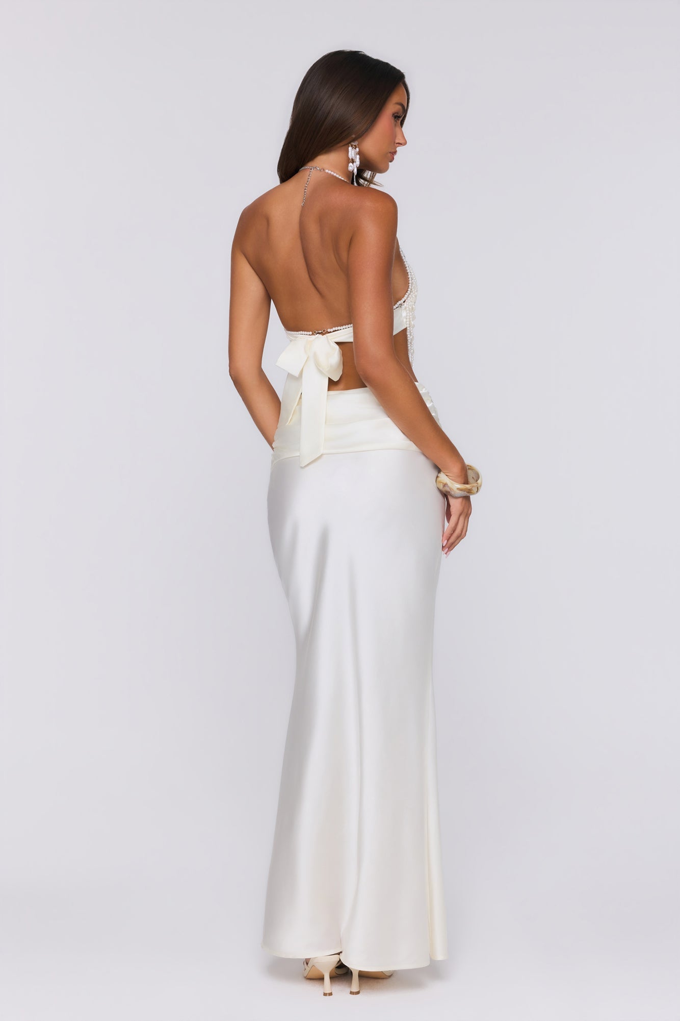 Sea Silky Satin Maxi Skirt Ecru White