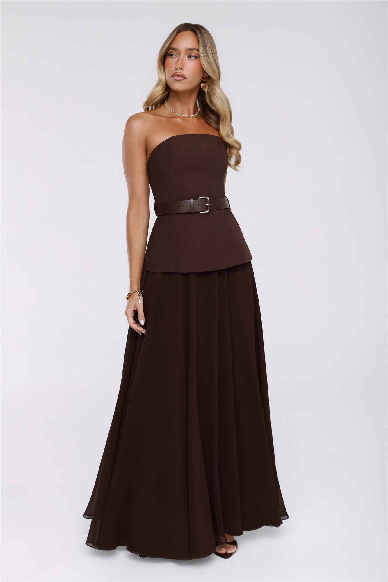 Crisp Lines Maxi Skirt Brown