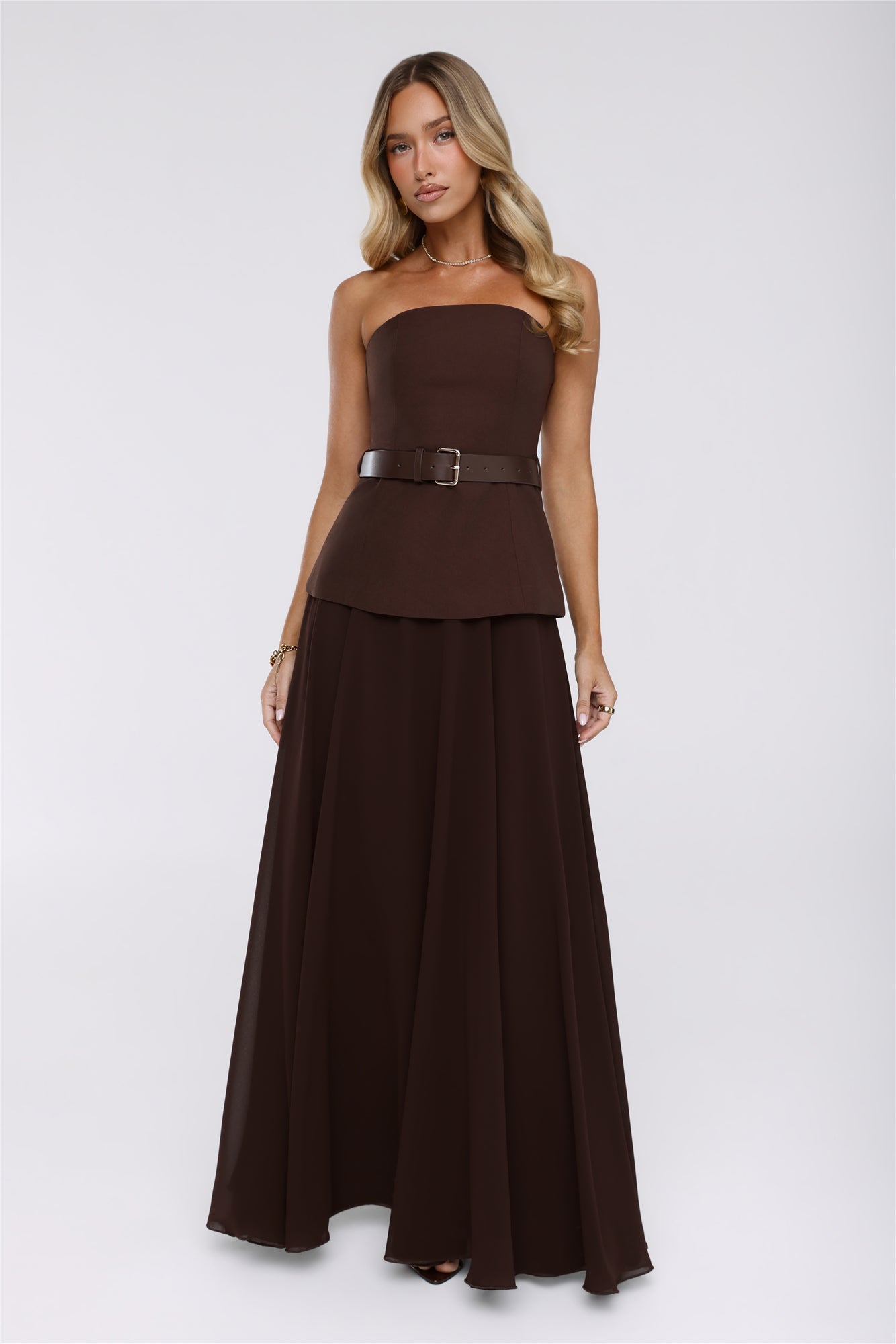 Crisp Lines Maxi Skirt Brown