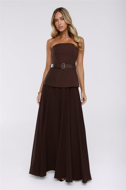 Crisp Lines Maxi Skirt Brown