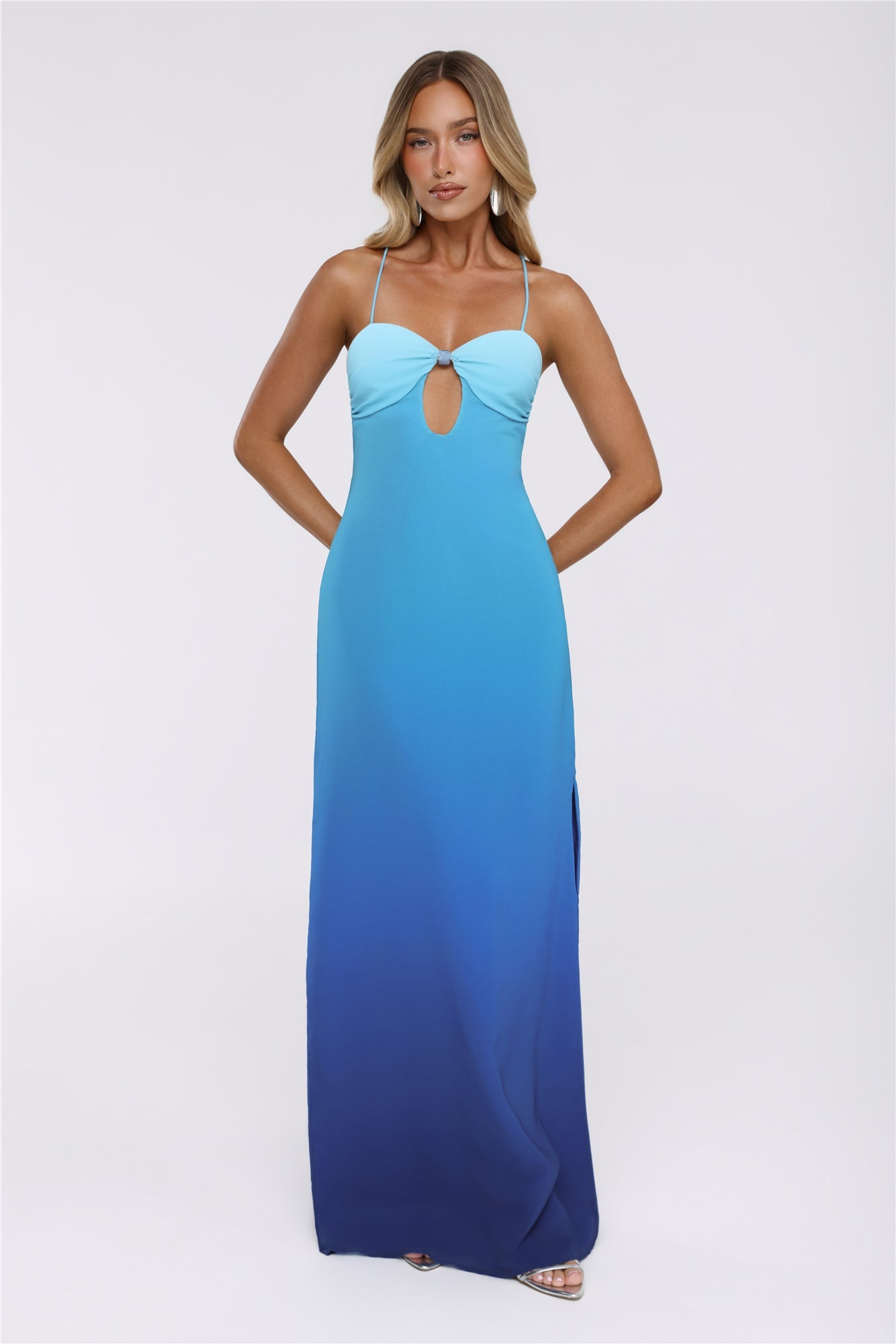 Azure Luxe Halter Maxi Dress Blue