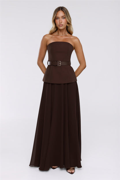 Crisp Lines Maxi Skirt Brown