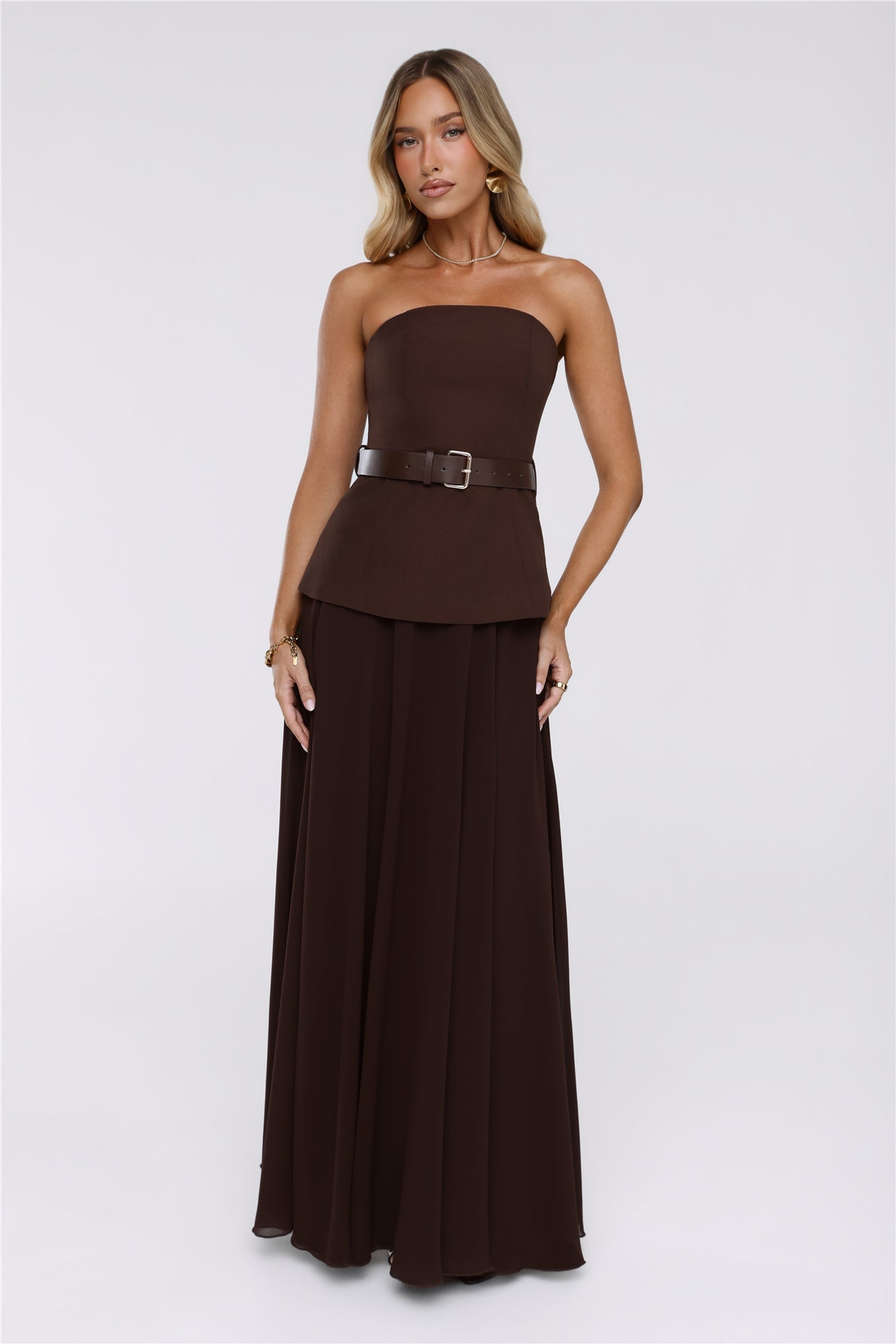 Crisp Lines Maxi Skirt Brown
