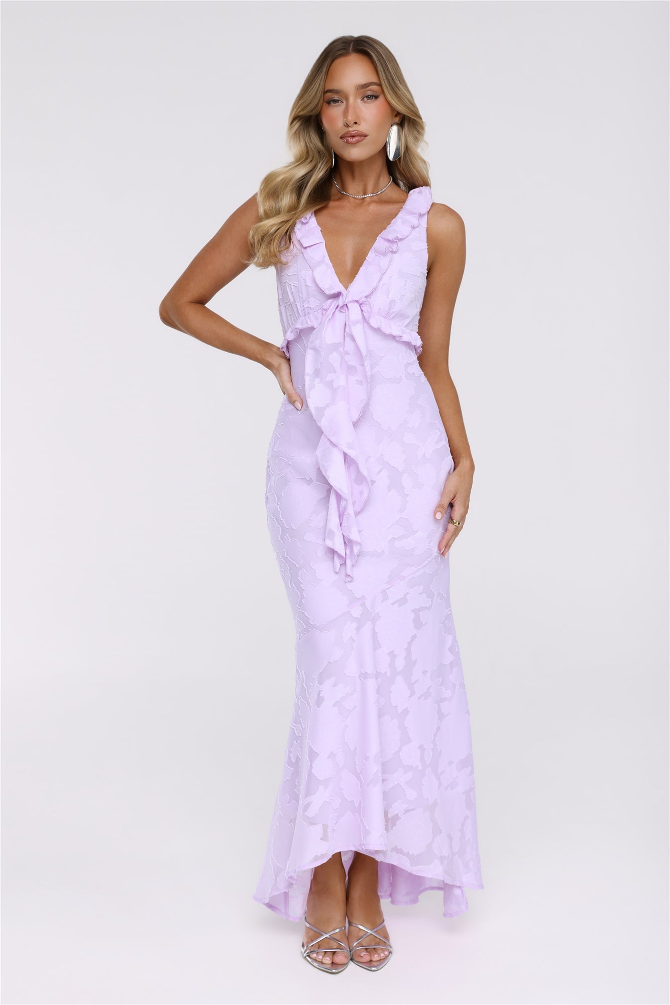 Shimmer Petal Maxi Dress Lilac